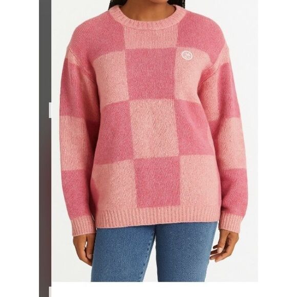 Wai Kei Yk Studios Sweaters - Wai Kei Yk Studios Sweater Women’s Size 1 Pink Checkerboard Oversized Wool Nylon